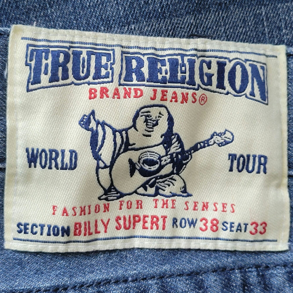 True Religion Mens Denim Shorts Sz 34 Blue‎ Jean Medium Wash Whiskers